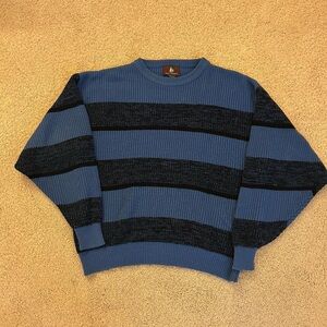 High Sierra Blue and Black Striped Crewneck Sweater